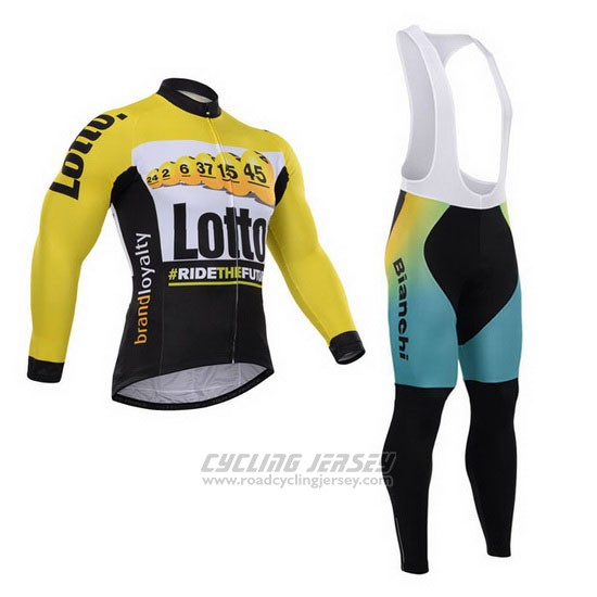 2015 Cycling Jersey Lotto NL Jumbo Black and Yellow Long Sleeve and Bib Tight
